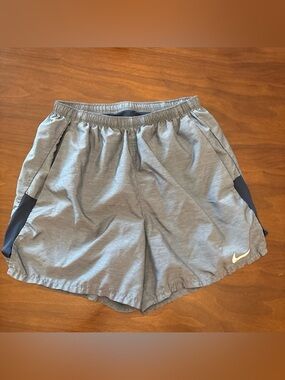 Nike Men's Light Gray Athletic Shorts with Navy Panels